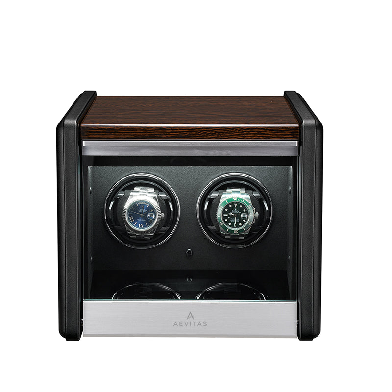 Premium 2 Watch Winder in Dark Walnut Wood with Piano Lacquer by Aevitas - Swiss Watch Store UK
