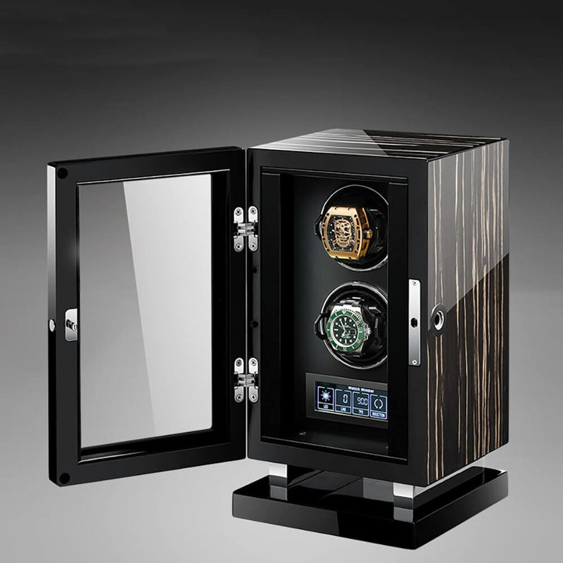 Premium 2 Watch Winder in Zebrano Ebony Wood Piano Lacquer by Aevitas - Swiss Watch Store UK