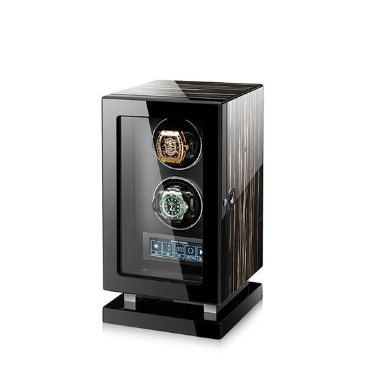 Premium 2 Watch Winder in Zebrano Ebony Wood Piano Lacquer by Aevitas - Swiss Watch Store UK