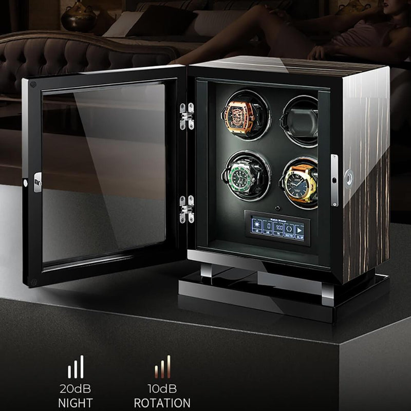 Premium 24 Watch Winder in Striped Ebony Wood Piano Lacquer by Aevitas