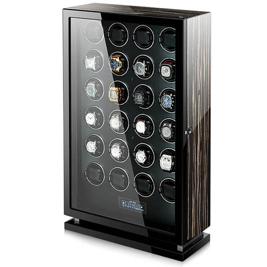 Premium 24 Watch Winder in Striped Ebony Wood Piano Lacquer by Aevitas - Swiss Watch Store UK