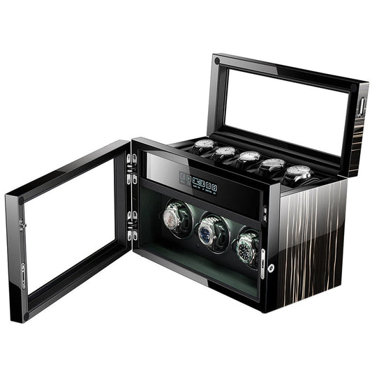 Premium 3 Watch Winder with Storage in Zebrano Ebony Wood by Aevitas