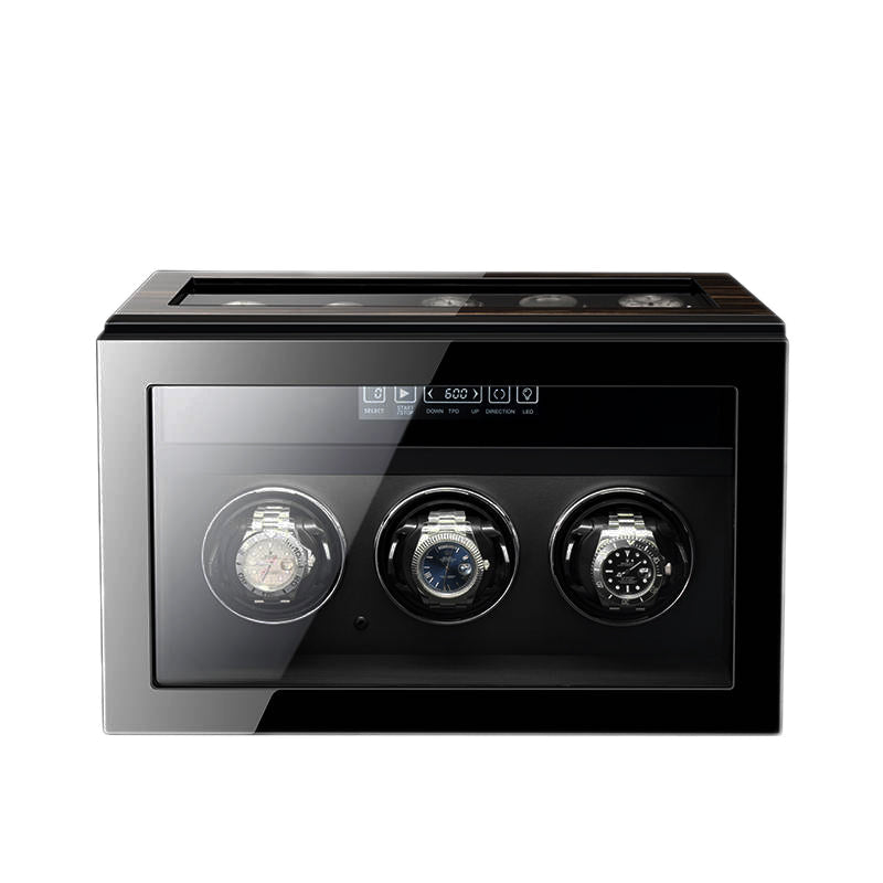 Premium 3 Watch Winder with Storage in Zebrano Ebony Wood by Aevitas