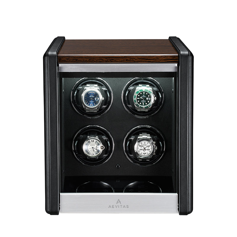 Premium 4 Watch Winder in Dark Walnut Wood with Piano Lacquer by Aevitas - Swiss Watch Store UK