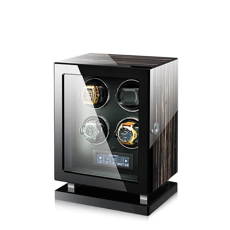 Premium 4 Watch Winder in Zebrano Ebony Wood Piano Lacquer by Aevitas - Swiss Watch Store UK