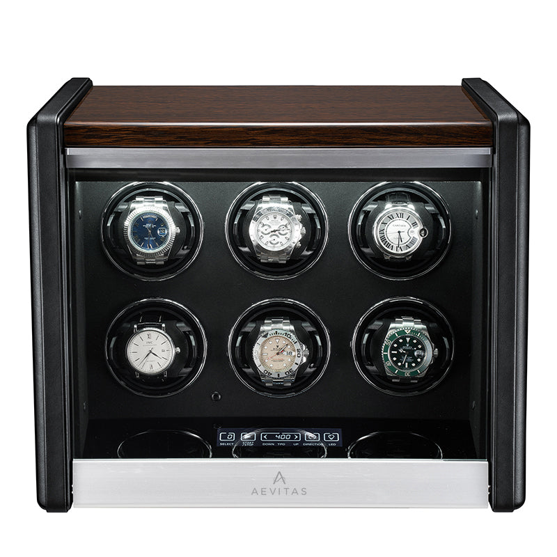 Premium 6 Watch Winder in Dark Walnut Wood Piano Lacquer by Aevitas