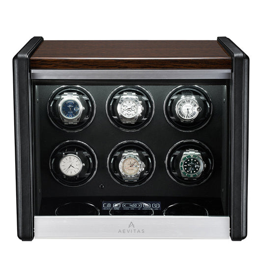 Premium 6 Watch Winder in Dark Walnut Wood Piano Lacquer by Aevitas - Swiss Watch Store UK