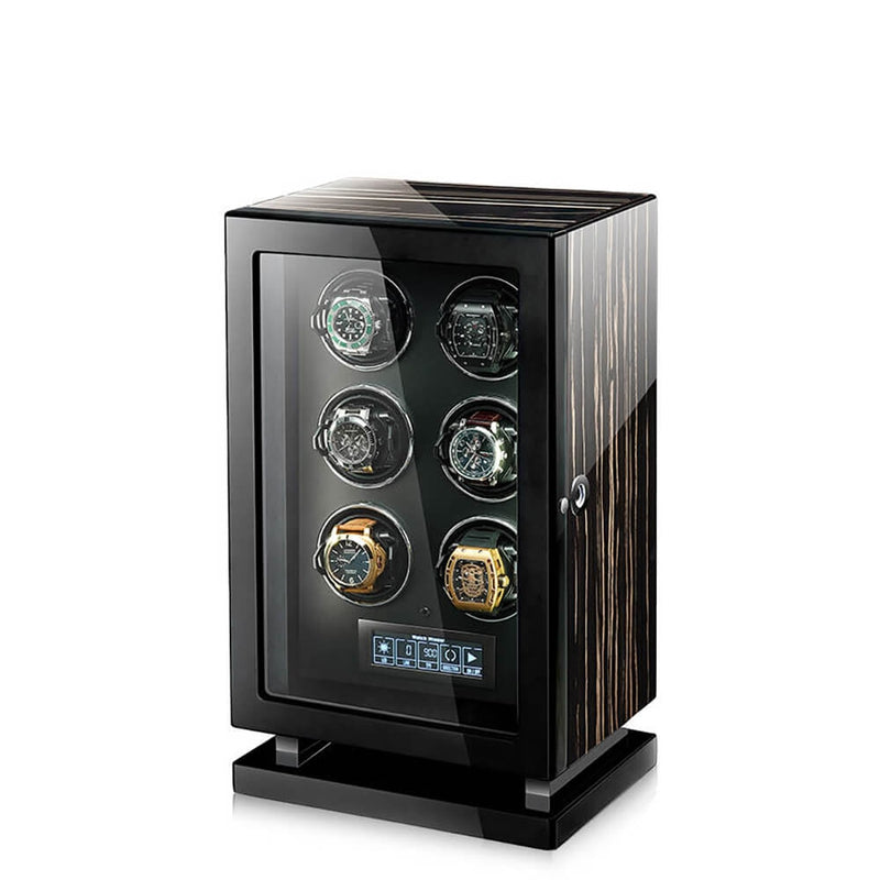 Premium 6 Watch Winder in Zebrano Ebony Wood Piano Lacquer by Aevitas - Swiss Watch Store UK