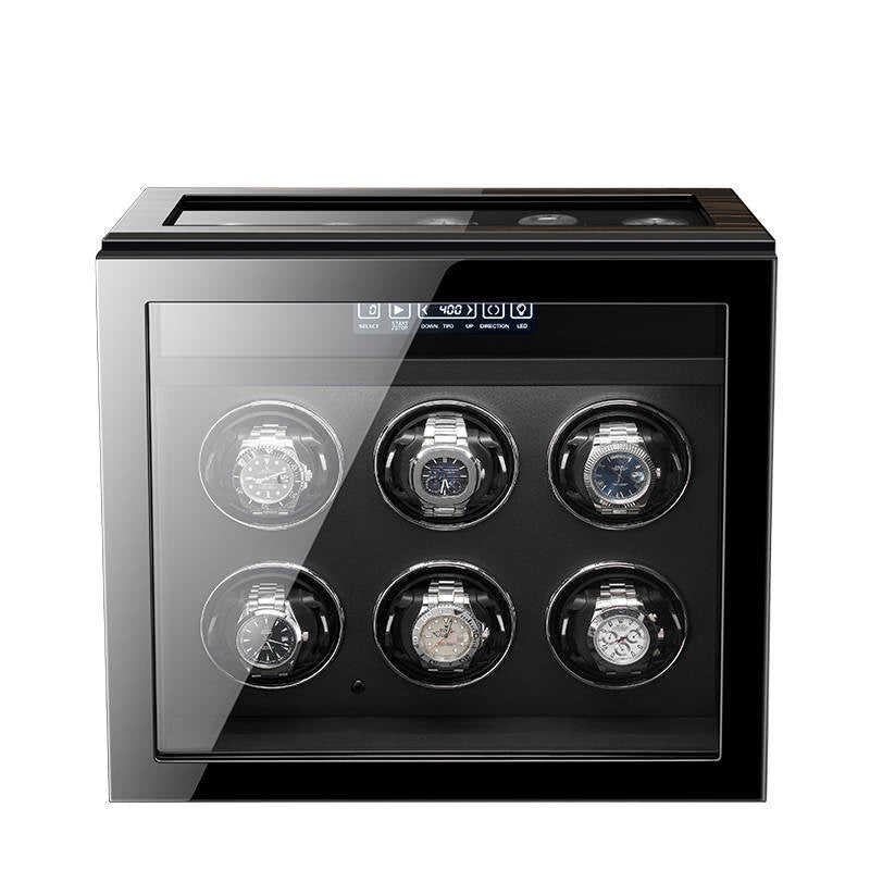 Premium 6 Watch Winder with Storage in Zebrano Ebony Wood by Aevitas