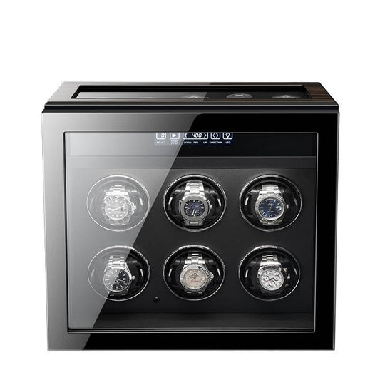 Premium 6 Watch Winder with Storage in Zebrano Ebony Wood by Aevitas