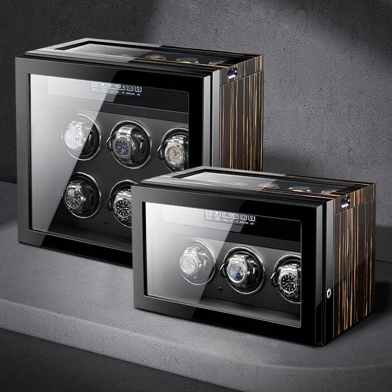 Premium 6 Watch Winder with Storage in Zebrano Ebony Wood by Aevitas