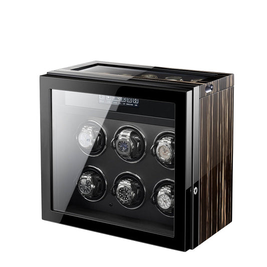 Premium 6 Watch Winder with Storage in Zebrano Ebony Wood by Aevitas
