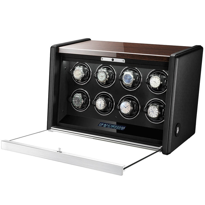 Premium 8 Watch Winder in Dark Walnut Wood with Piano Lacquer by Aevitas - Swiss Watch Store UK