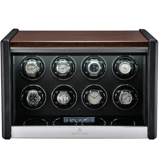 Premium 8 Watch Winder in Dark Walnut Wood with Piano Lacquer by Aevitas - Swiss Watch Store UK