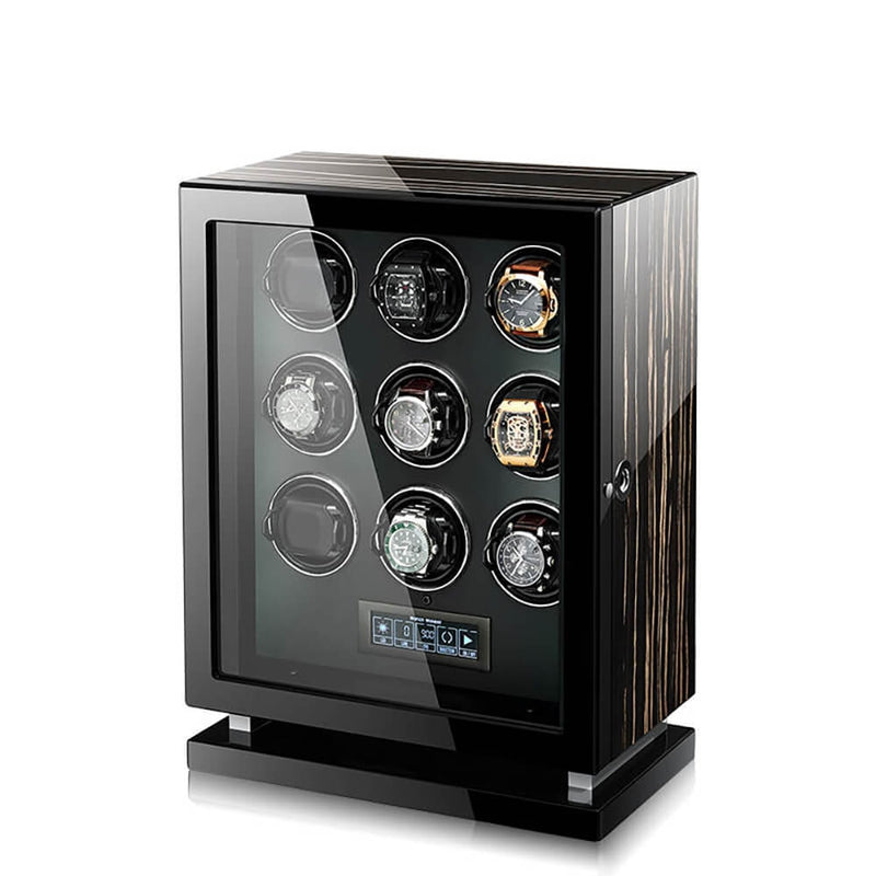Premium 9 Watch Winder in Striped Ebony Wood Piano Lacquer by Aevitas - Swiss Watch Store UK