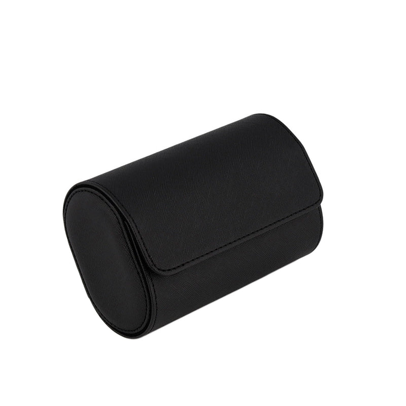 Premium Double Watch Roll in Black Saffiano Leather Super Soft Black Lining