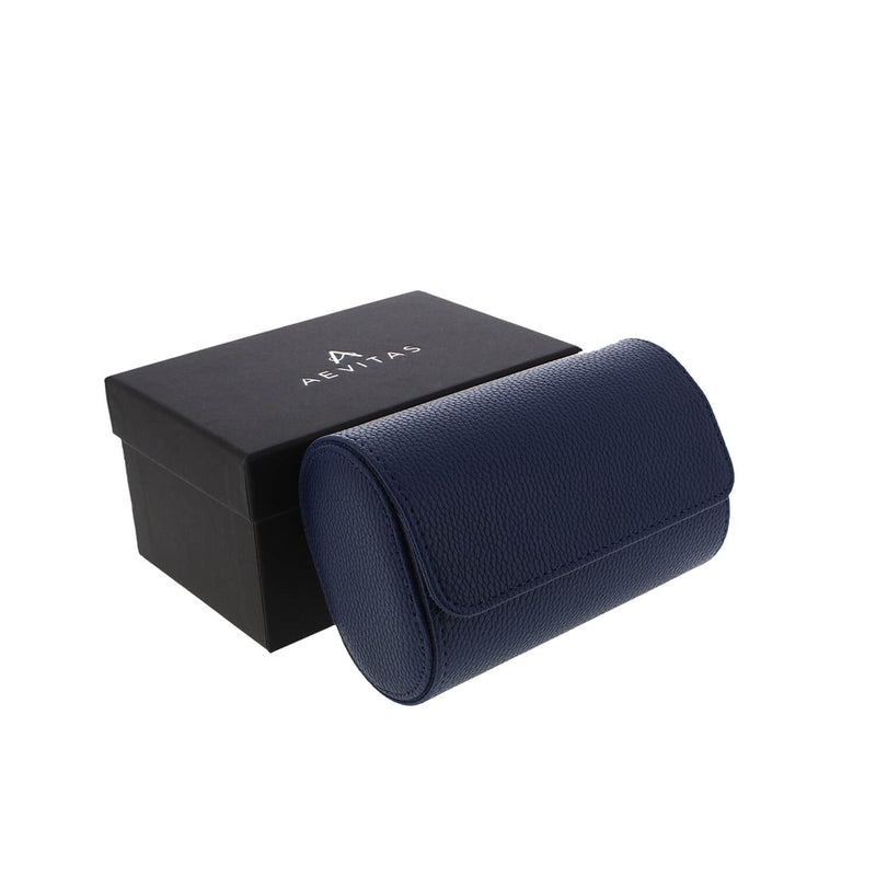 Premium Double Watch Roll in Blue Leather with Super Soft Suede Lining