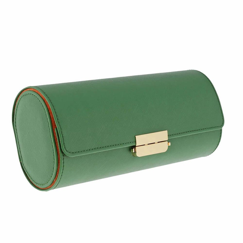 Premium Ladies 3 Watch Roll in Emerald Green Saffiano Leather Soft Orange Lining - Swiss Watch Store UK