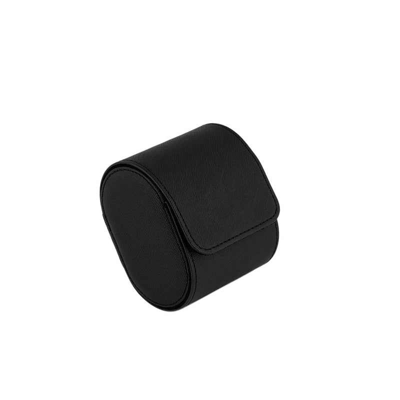 Premium Single Watch Roll in Black Saffiano Leather Super Soft Black Lining - Swiss Watch Store UK