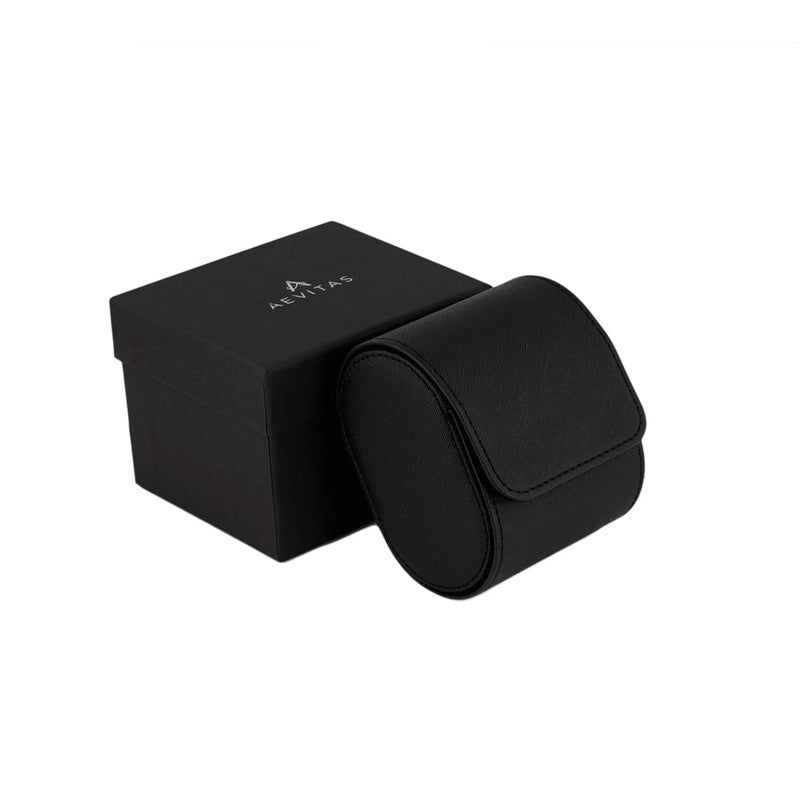 Premium Single Watch Roll in Black Saffiano Leather Super Soft Black Lining