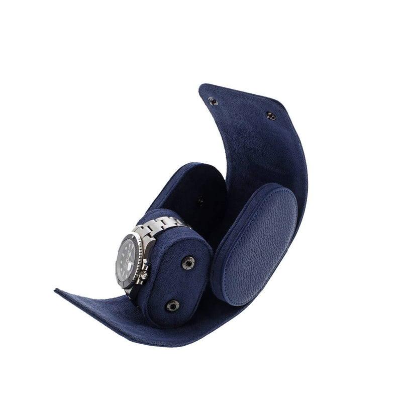Premium Single Watch Roll in Blue Leather with Super Soft Suede Lining - Swiss Watch Store UK