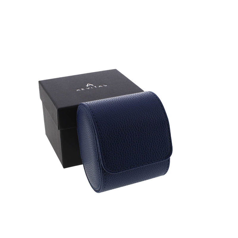 Premium Single Watch Roll in Blue Leather with Super Soft Suede Lining