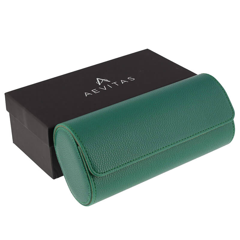Premium Triple Green Leather Watch Roll with Super Soft Suede Lining - Swiss Watch Store UK