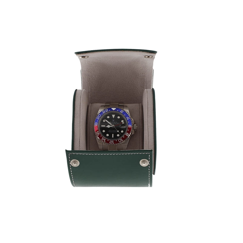 Single Watch Roll in Green Leather with Super Soft Lining