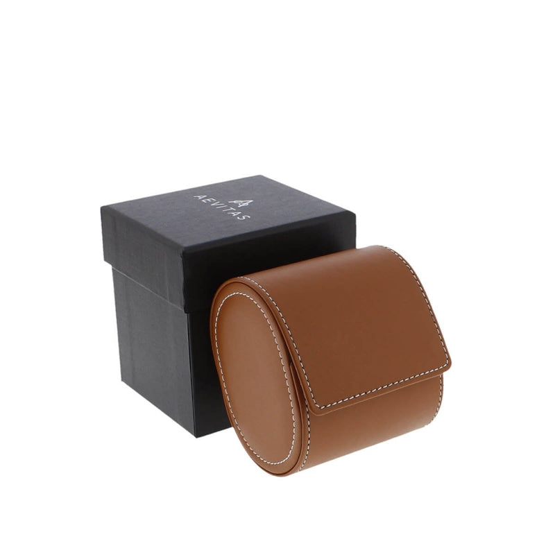 Single Watch Roll in Medium Brown Leather with Super Soft Lining - Swiss Watch Store UK
