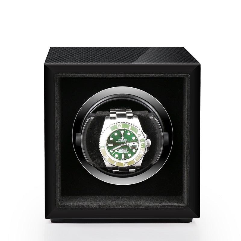 Single Watch Winder Carbon Fibre finish Mains or Battery by Aevitas - Swiss Watch Store UK