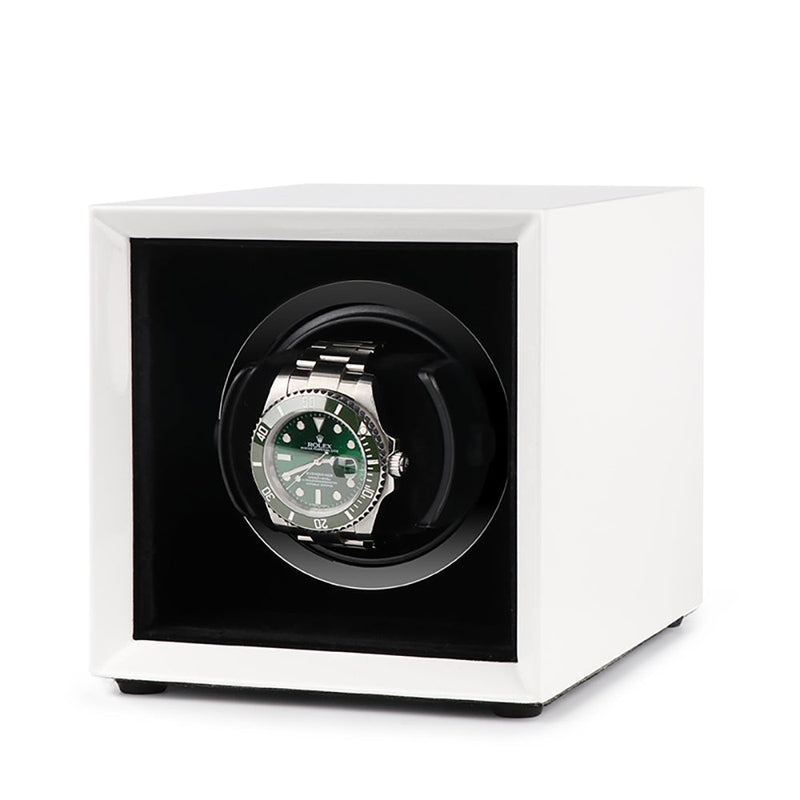 Single Watch Winder White Gloss finish Mains or Battery by Aevitas - Swiss Watch Store UK