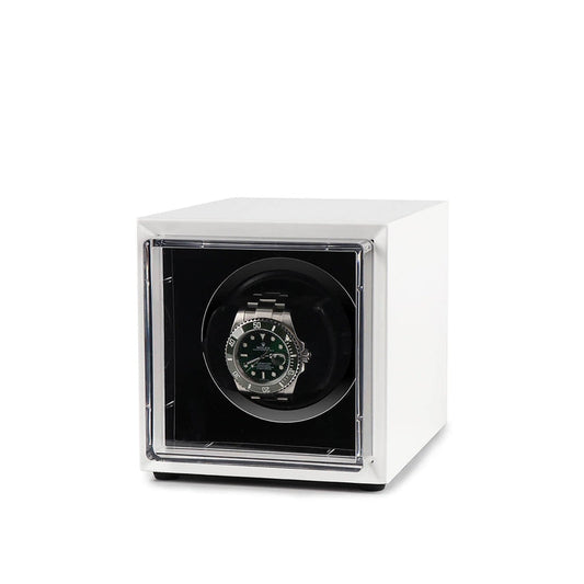Single Watch Winder White Gloss finish Mains or Battery by Aevitas - Swiss Watch Store UK