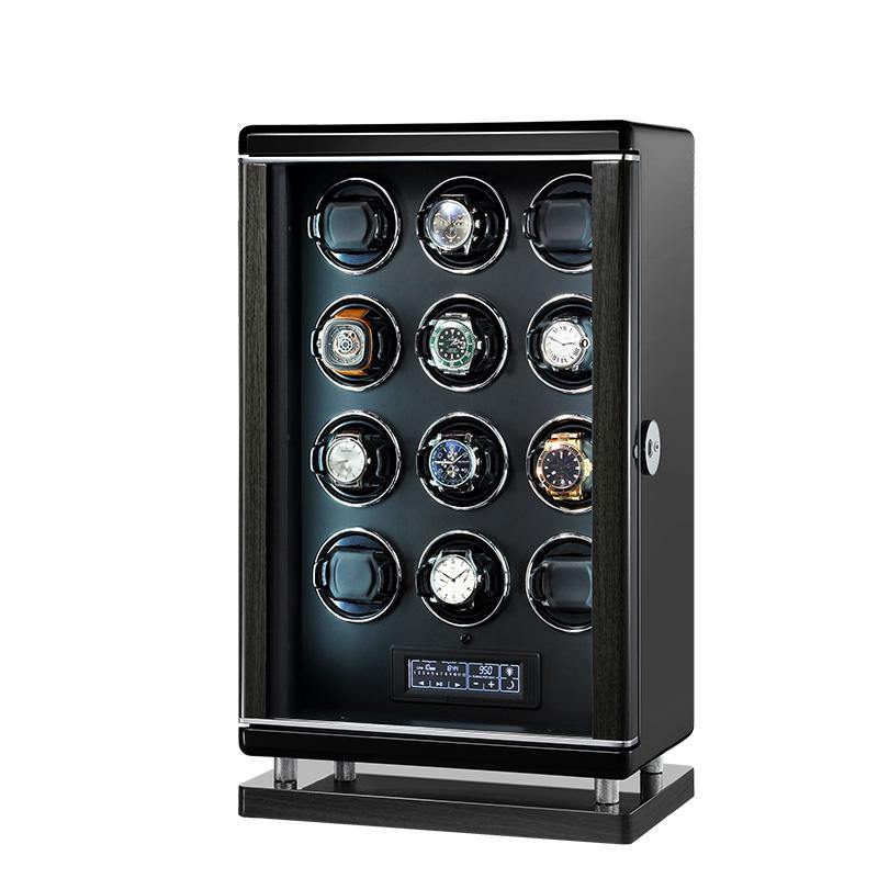 Tempus Watch Winder for 12 Watches Piano Black Finish with Finger Print Access - Swiss Watch Store UK