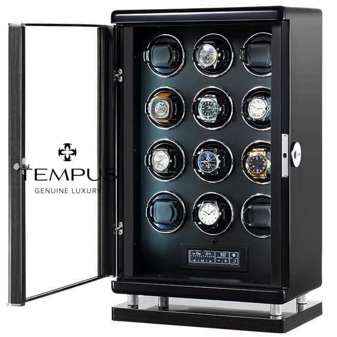 Tempus Watch Winder for 12 Watches Piano Black Finish with Finger Print Access