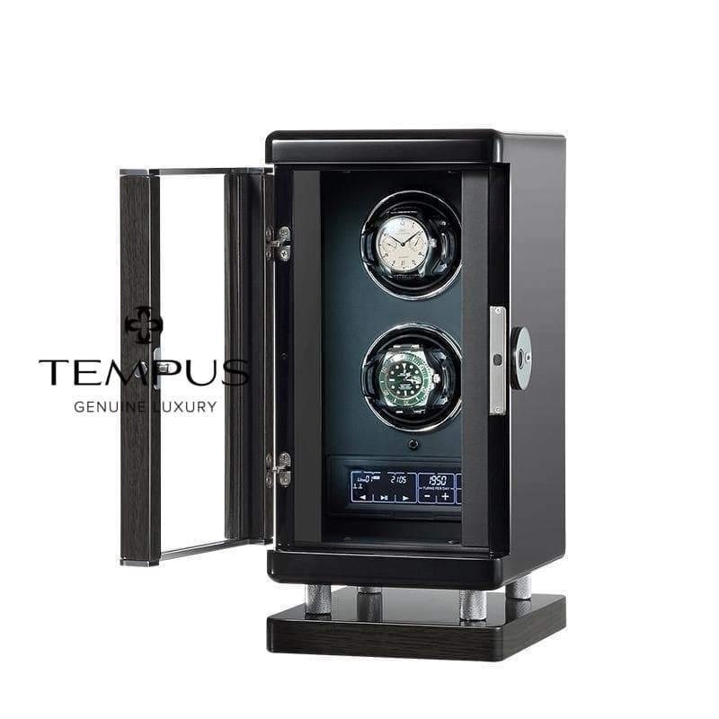 Tempus Watch Winder for 2 Watches Piano Black Finish with Finger Print Access - Swiss Watch Store UK
