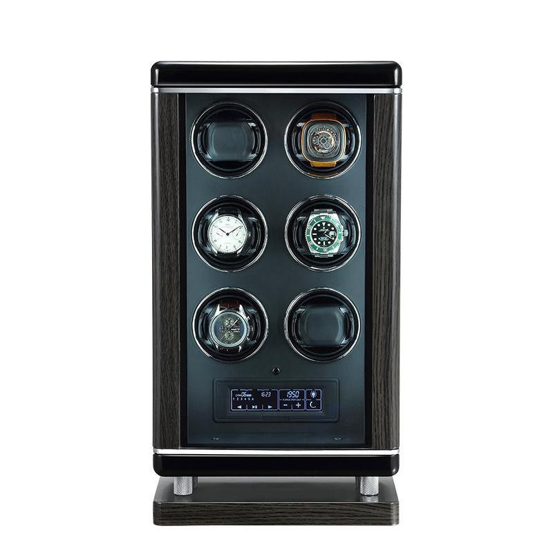 Tempus Watch Winder for 6 Watches Piano Black Finish with Finger Print Access - Swiss Watch Store UK