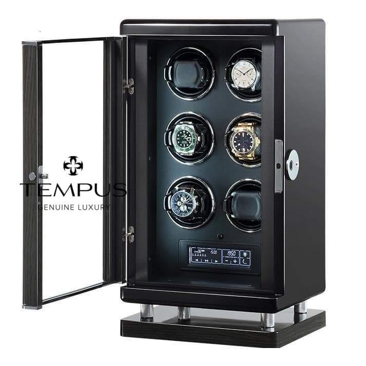 Tempus Watch Winder for 6 Watches Piano Black Finish with Finger Print Access