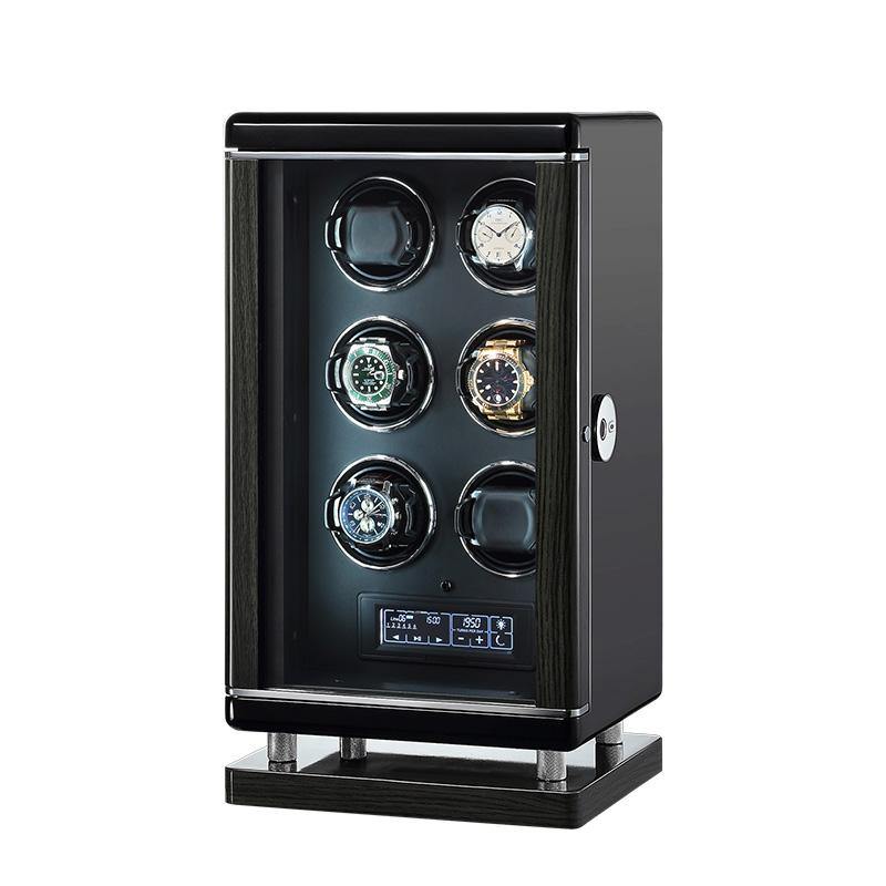 Tempus Watch Winder for 6 Watches Piano Black Finish with Finger Print Access - Swiss Watch Store UK