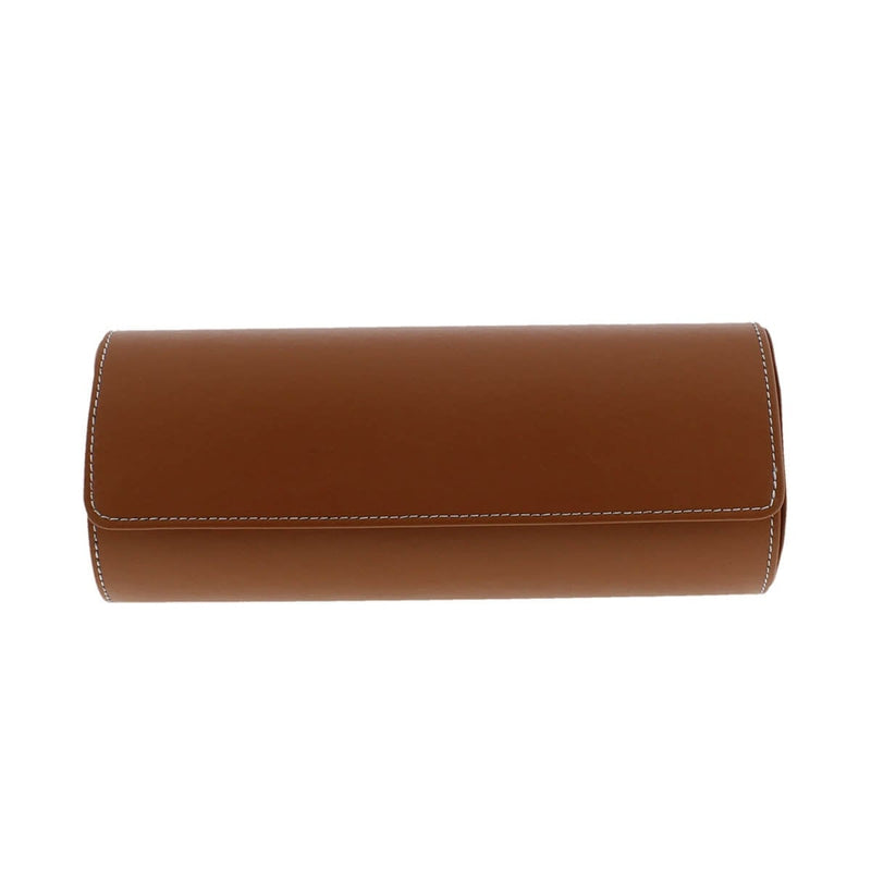 Triple Watch Roll in Medium Brown Leather with Super Soft Lining