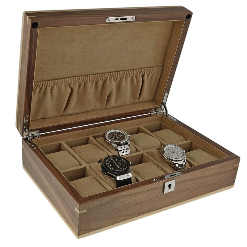 Watch Box Light Walnut Wood Natural Finish for 10 Watches by Aevitas - Swiss Watch Store UK