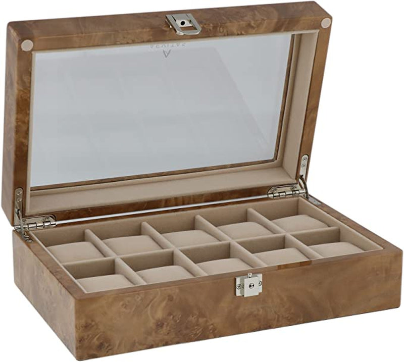 Watch Box for 10 Wrist Watches in Light Burl Wood by Aevitas - Swiss Watch Store UK