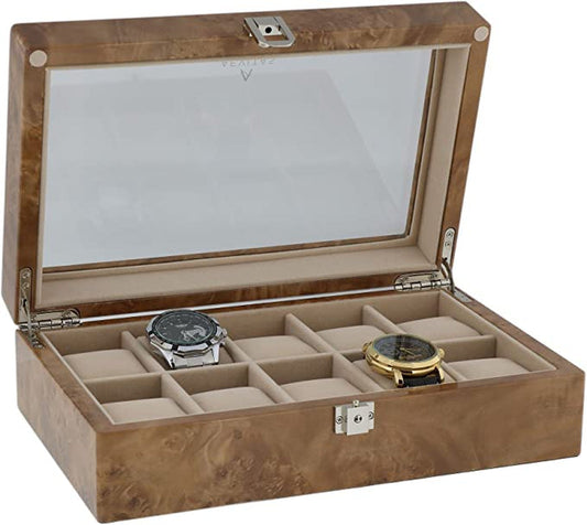 Watch Box for 10 Wrist Watches in Light Burl Wood by Aevitas - Swiss Watch Store UK