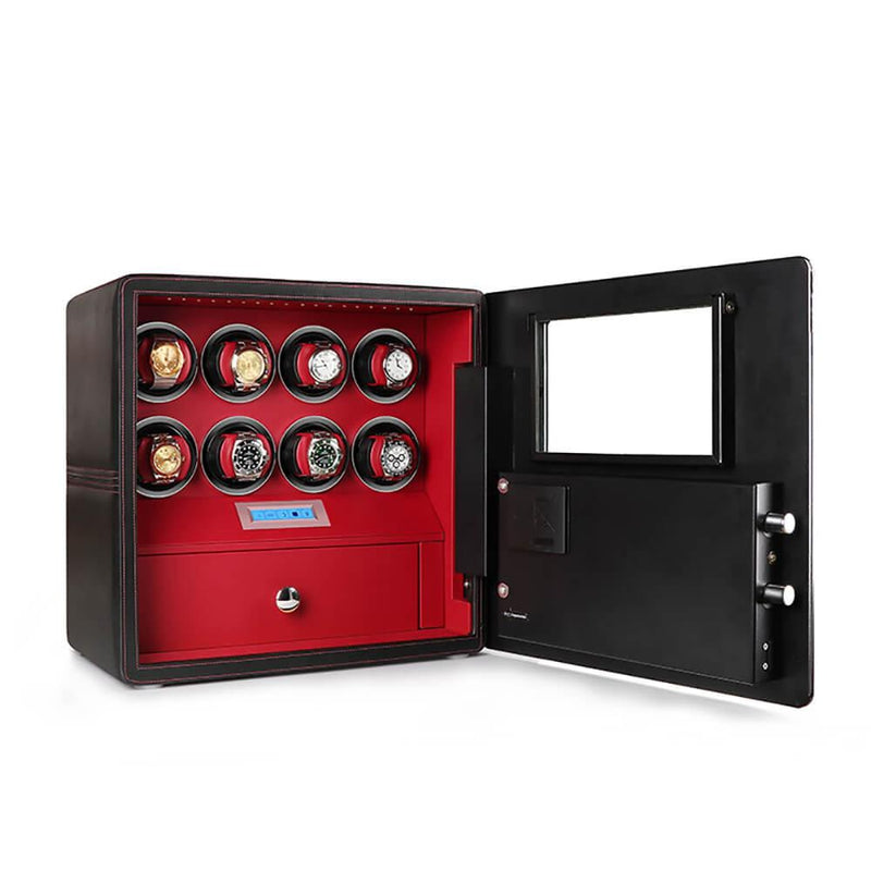 Watch Winder Safe in Black Leather for 8 Watches by Aevitas - Swiss Watch Store UK