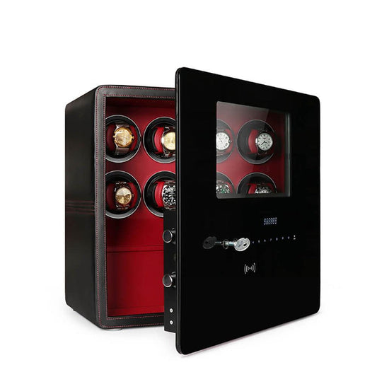 Watch Winder Safe in Black Leather for 8 Watches by Aevitas - Swiss Watch Store UK