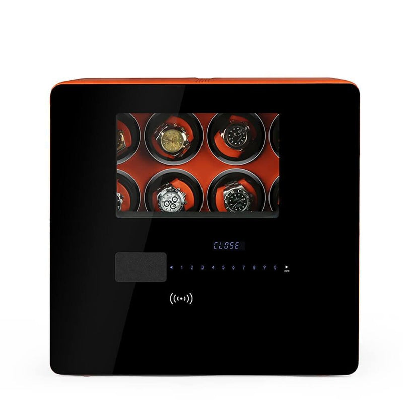 Watch Winder Safe in Orange Leather for 8 Watches by Aevitas