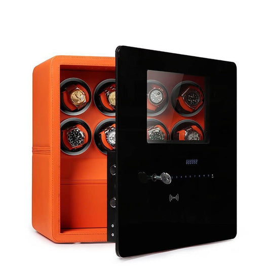 Watch Winder Safe in Orange Leather for 8 Watches by Aevitas