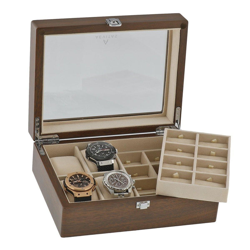 Watch and Cufflink Box in Natural Walnut Finish by Aevitas - Swiss Watch Store UK