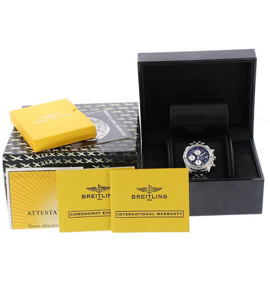Breitling Chronomat Evolution 44 Stainless Steel A13356 with Box and Papers Black Numeral Dial